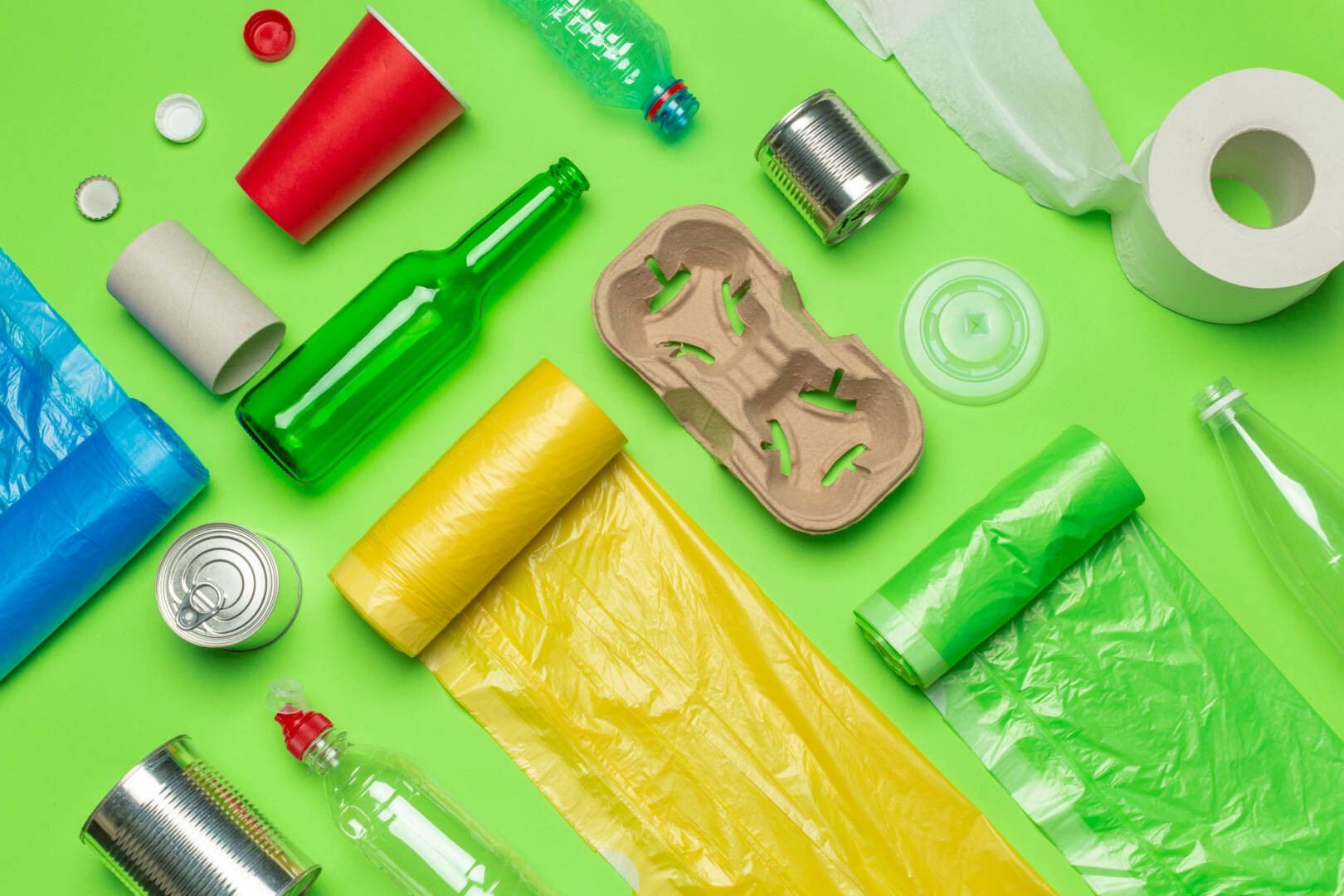 waste materials paper, plastic, polyethylene